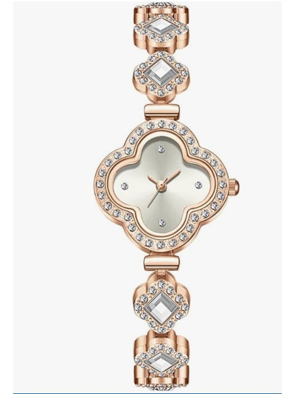Luxury Rose Gold Crystal Bracelet Watch For Women Clover Dial 28mm Diameter 200m